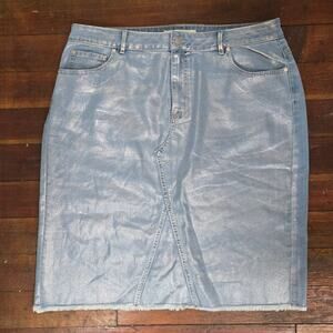 Cato shimmer front raw hem denim midi skirt 16W